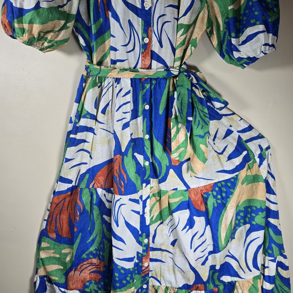 Flying Tomato Vibrant Leaf Print Maxi Dress 100% Cotton Size Large. - Picture 10 of 14